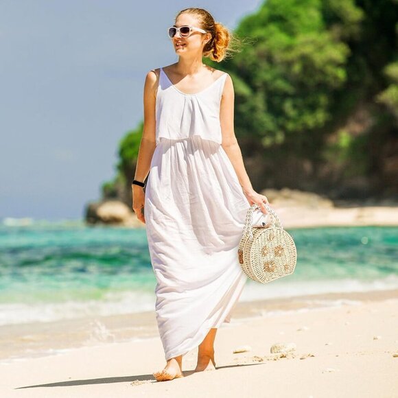 Handwoven Rattan Bag Straw Crossbody 8 Inch Wicker Tote for Summer Beach - Picture 6 of 9